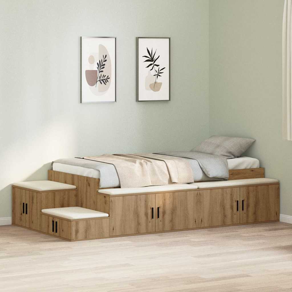vidaXL Rama łóżka z miejscem na przechowywanie Dąb rzemieślniczy 80 cm