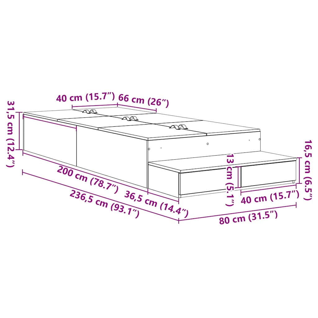 vidaXL Rama łóżka z miejscem na przechowywanie Czarny Dąb 80 cm