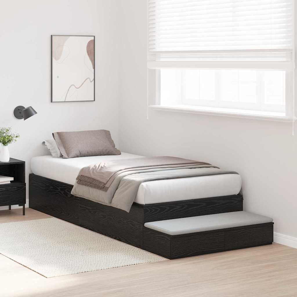 vidaXL Rama łóżka z miejscem na przechowywanie Czarny Dąb 90 cm