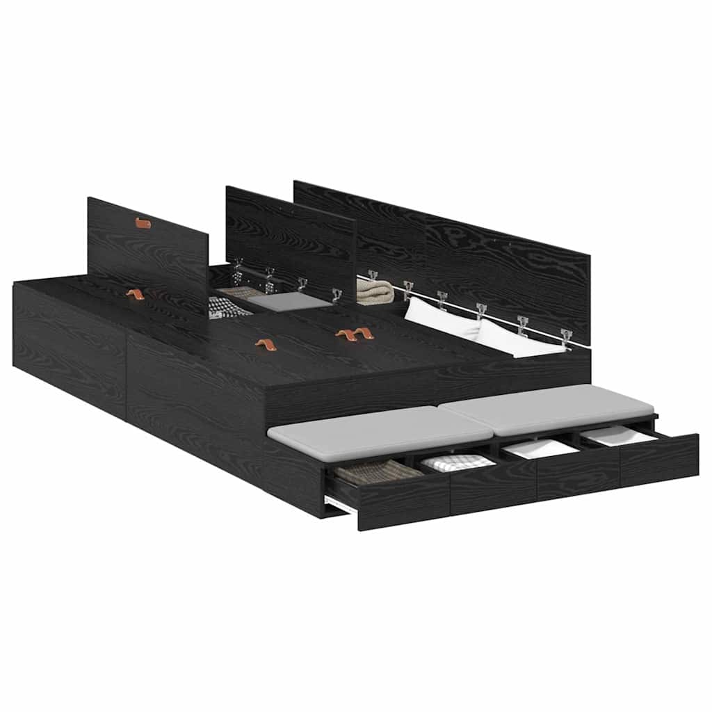 vidaXL Rama łóżka z miejscem na przechowywanie Czarny Dąb 120 cm