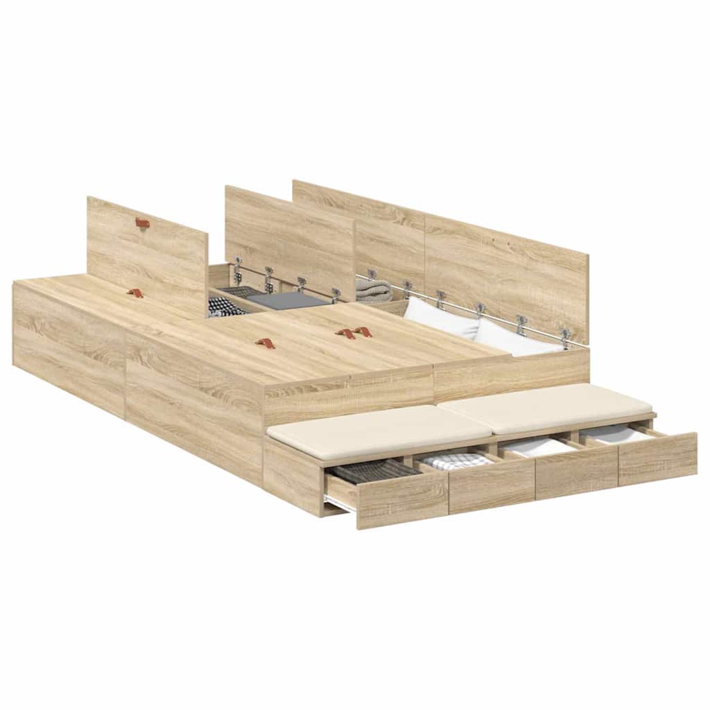 vidaXL Rama łóżka z miejscem na przechowywanie Dąb Sonoma 120 cm