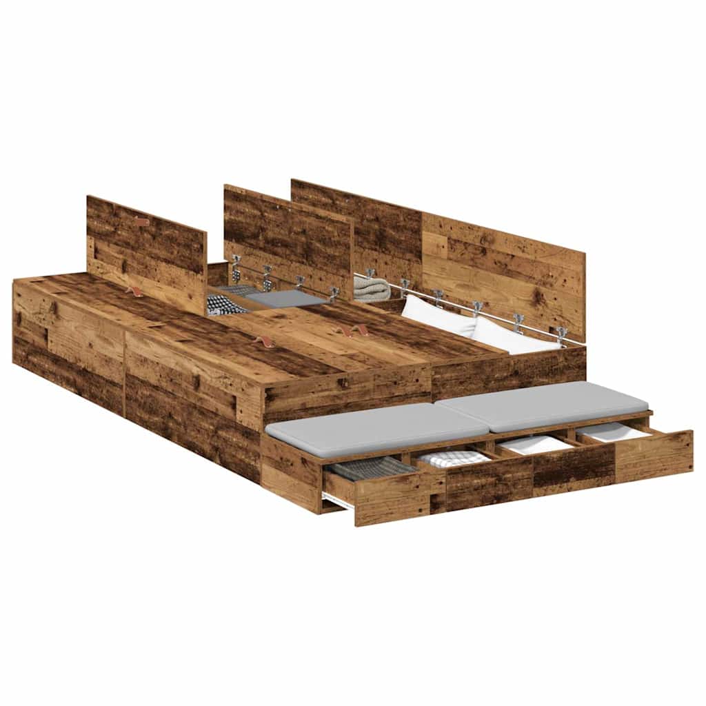 vidaXL Rama łóżka z miejscem na przechowywanie Stare drewno 120 cm