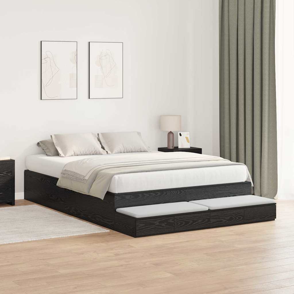 vidaXL Rama łóżka z miejscem na przechowywanie Czarny Dąb 140 cm