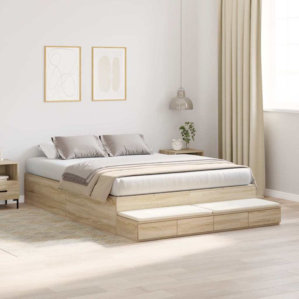 vidaXL Rama łóżka z miejscem na przechowywanie Dąb Sonoma 150 cm