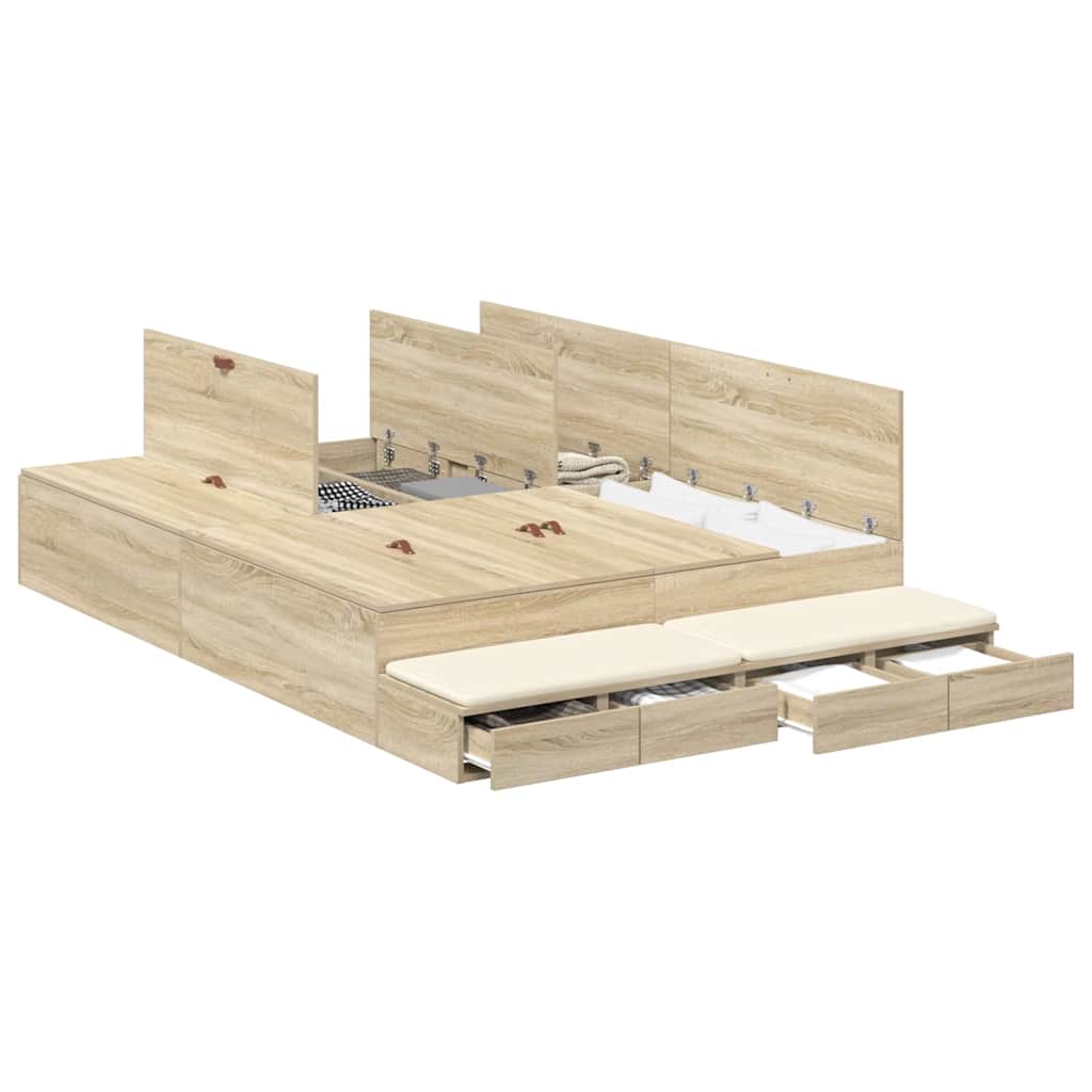 vidaXL Rama łóżka z miejscem na przechowywanie Dąb Sonoma 150 cm