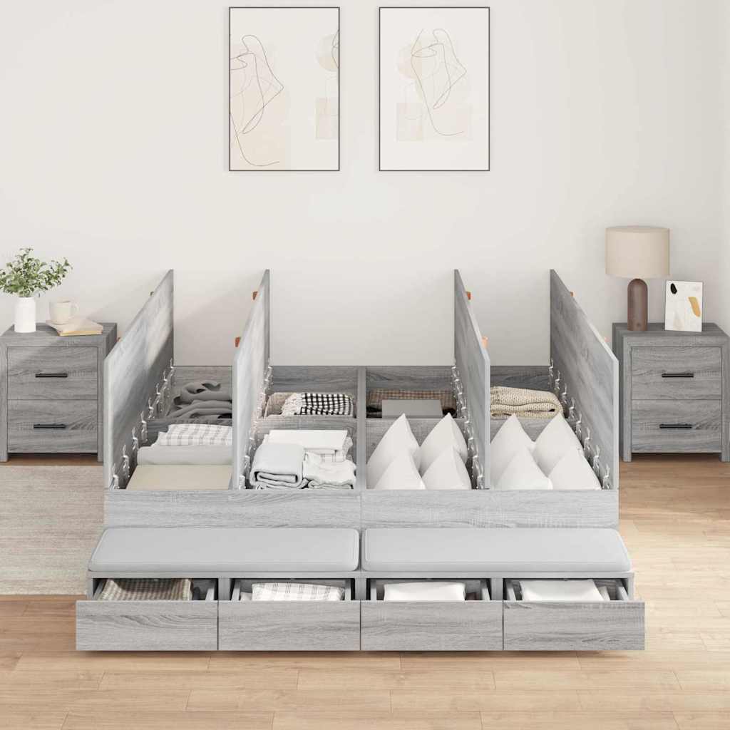 vidaXL Rama łóżka z miejscem na przechowywanie Szary Sonoma 150 cm