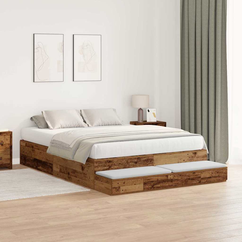 vidaXL Rama łóżka z miejscem na przechowywanie Stare drewno 150 cm