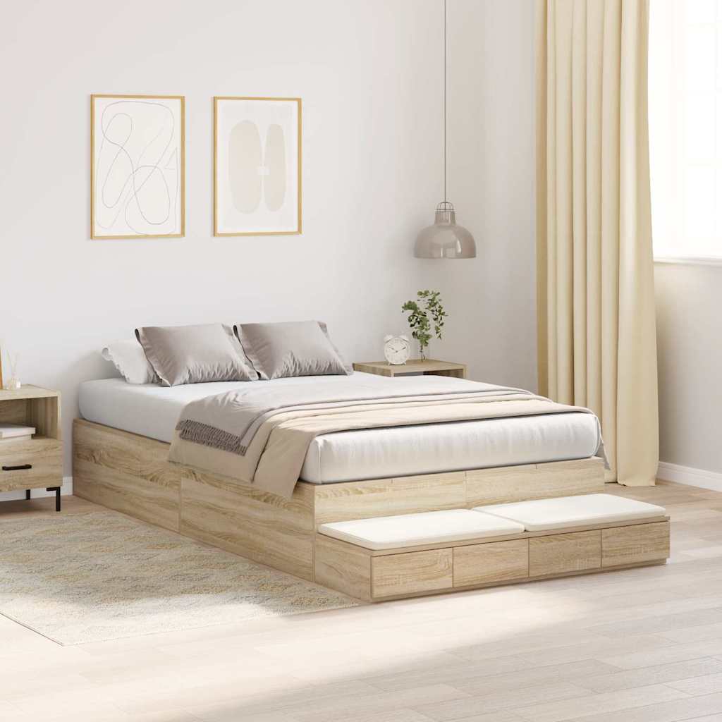 vidaXL Rama łóżka z miejscem na przechowywanie Dąb Sonoma 120 cm