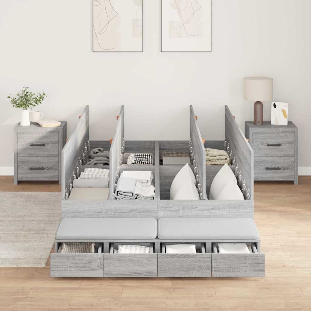 vidaXL Rama łóżka z miejscem na przechowywanie Szary Sonoma 120 cm