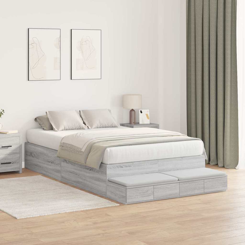 vidaXL Rama łóżka z miejscem na przechowywanie Szary Sonoma 120 cm