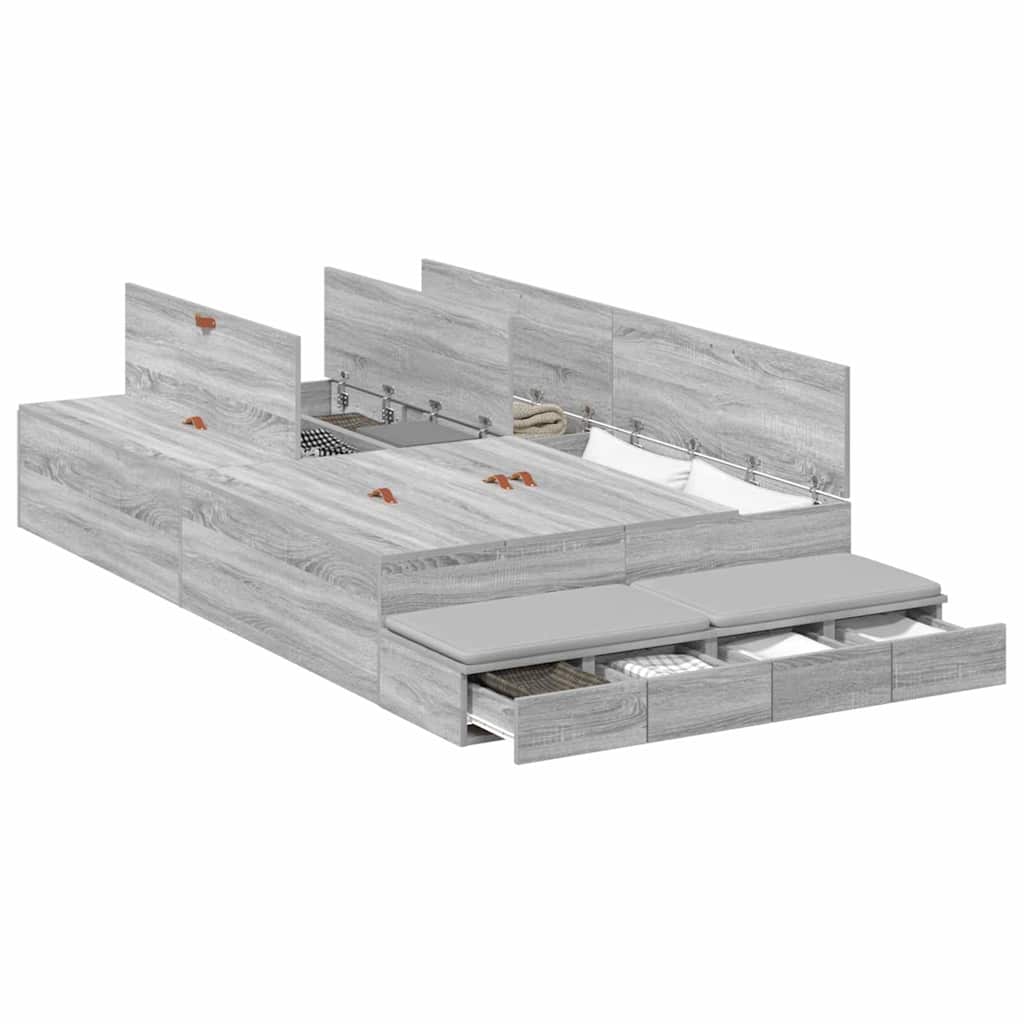 vidaXL Rama łóżka z miejscem na przechowywanie Szary Sonoma 120 cm