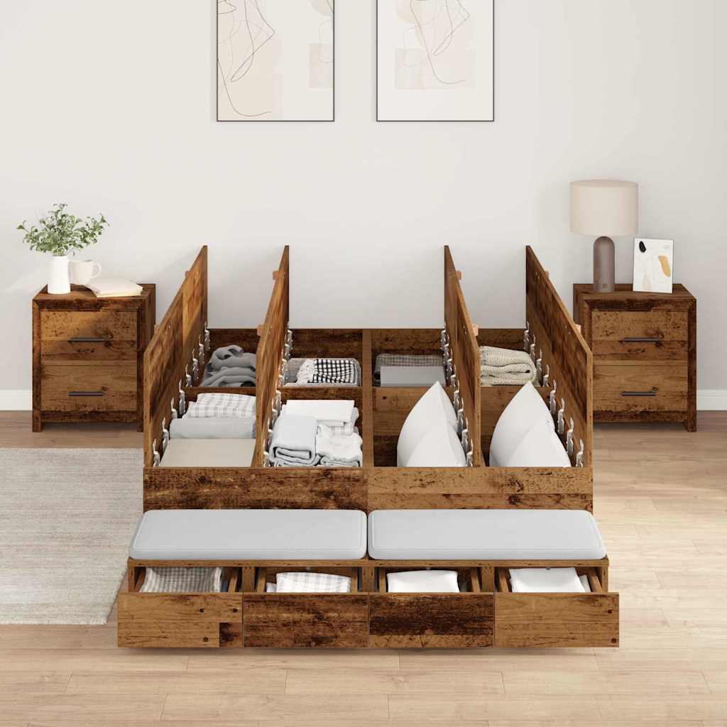 vidaXL Rama łóżka z miejscem na przechowywanie Stare drewno 120 cm