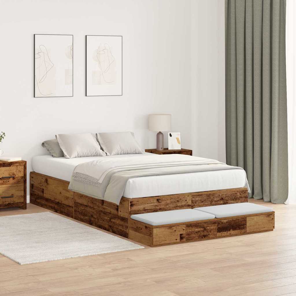 vidaXL Rama łóżka z miejscem na przechowywanie Stare drewno 120 cm