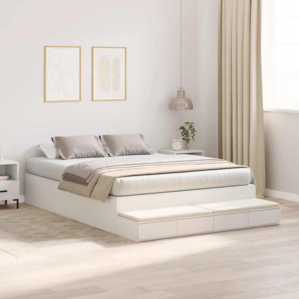 vidaXL Rama łóżka z miejscem na przechowywanie z szufladą Biały 140 cm