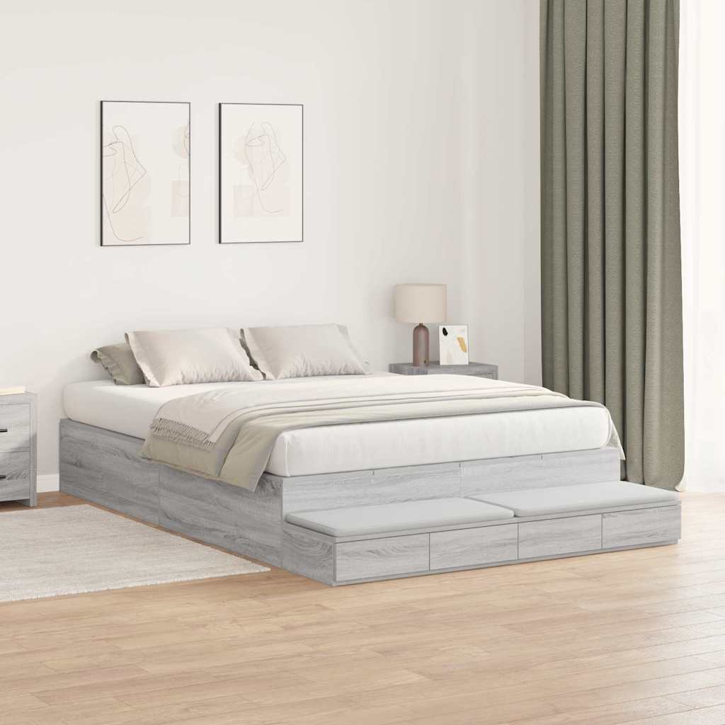 vidaXL Rama łóżka z miejscem na przechowywanie Szary Sonoma 140 cm