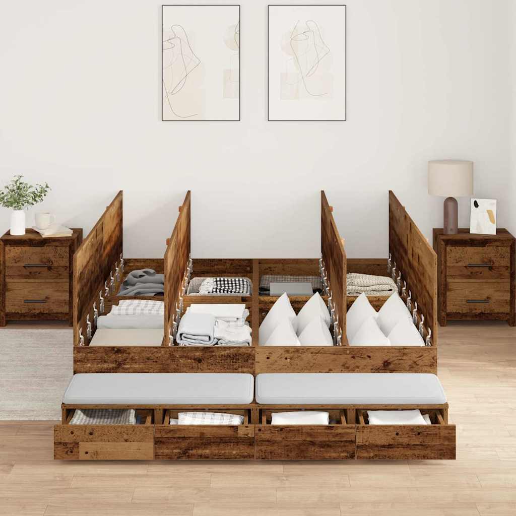 vidaXL Rama łóżka z miejscem na przechowywanie Stare drewno 135 cm