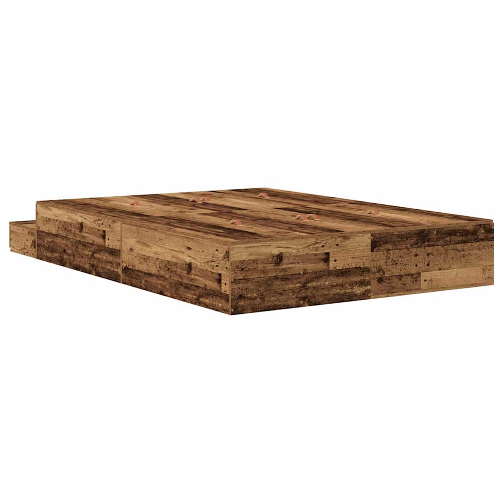 vidaXL Rama łóżka z miejscem na przechowywanie Stare drewno 135 cm