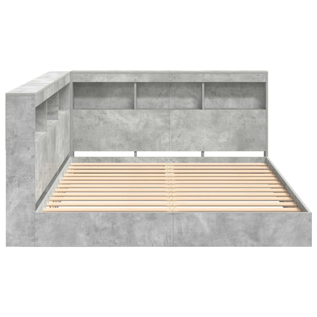 vidaXL Łóżko z Biblioteczką Z zagłówkiem Betonowy szary 140 x 200 cm