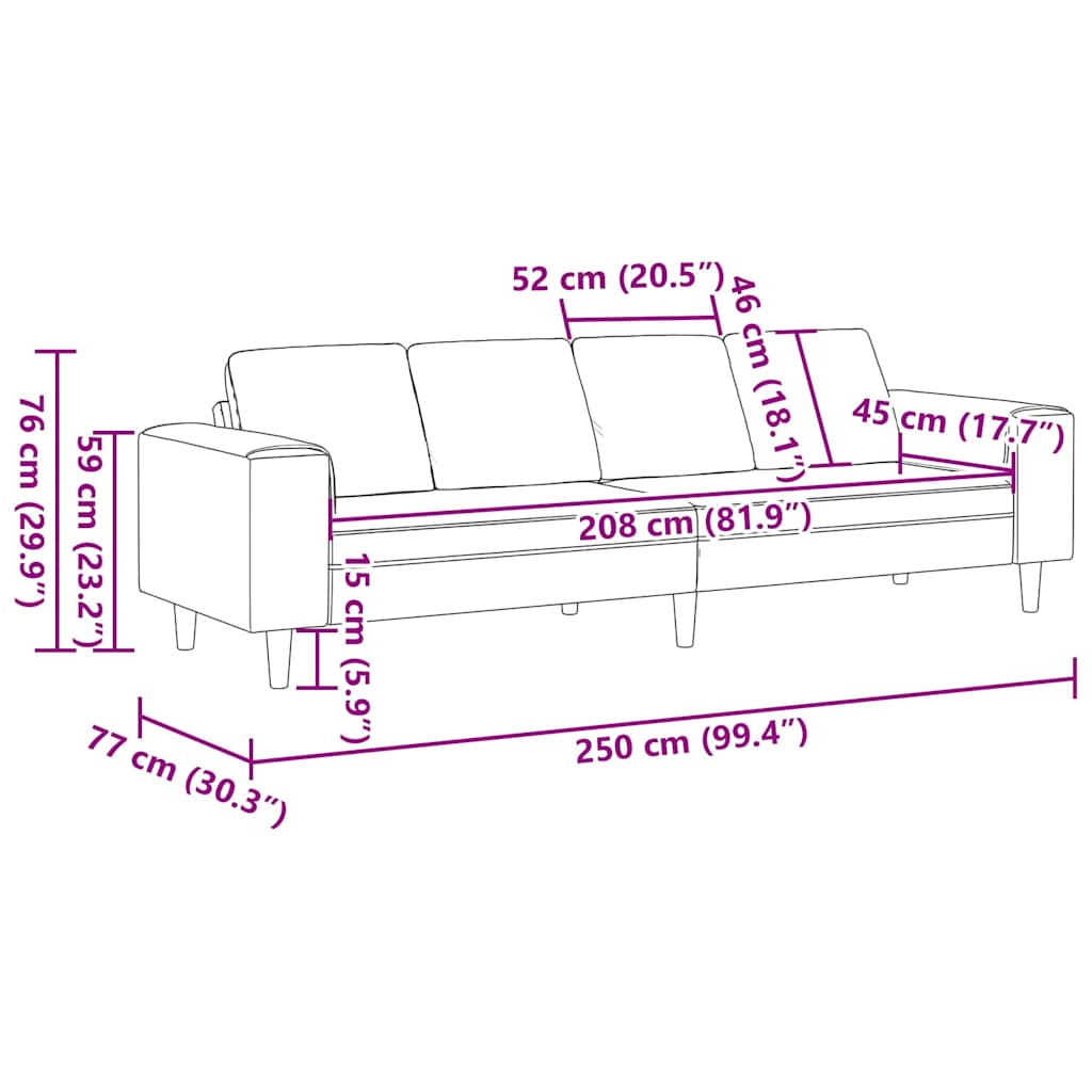 vidaXL Sofa do salonu Szary chmur 250 x 77 x 76 cm Poliester