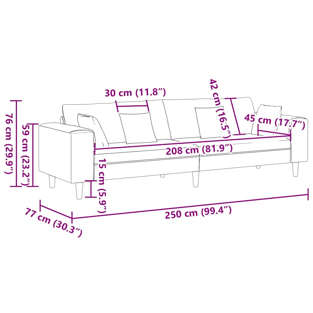 vidaXL Sofa Różowy 250 x 77 x 76 cm Aksamit
