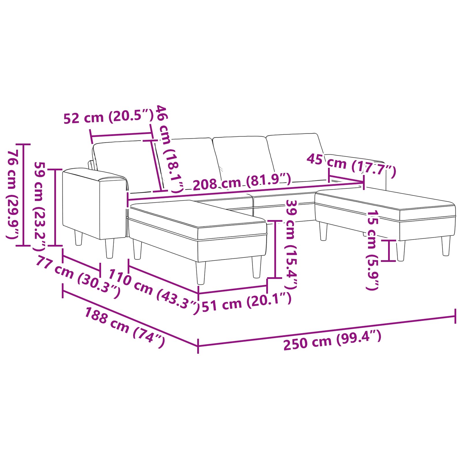 vidaXL Sofa z poduszką 3 pcs Jasnoszary tkanina