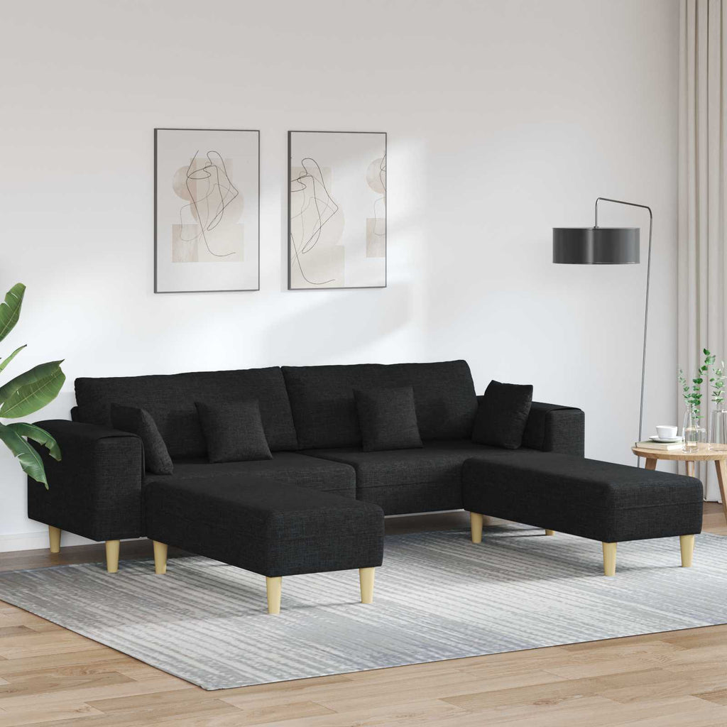 vidaXL Sofa z poduszką 3 pcs Czarny tkanina