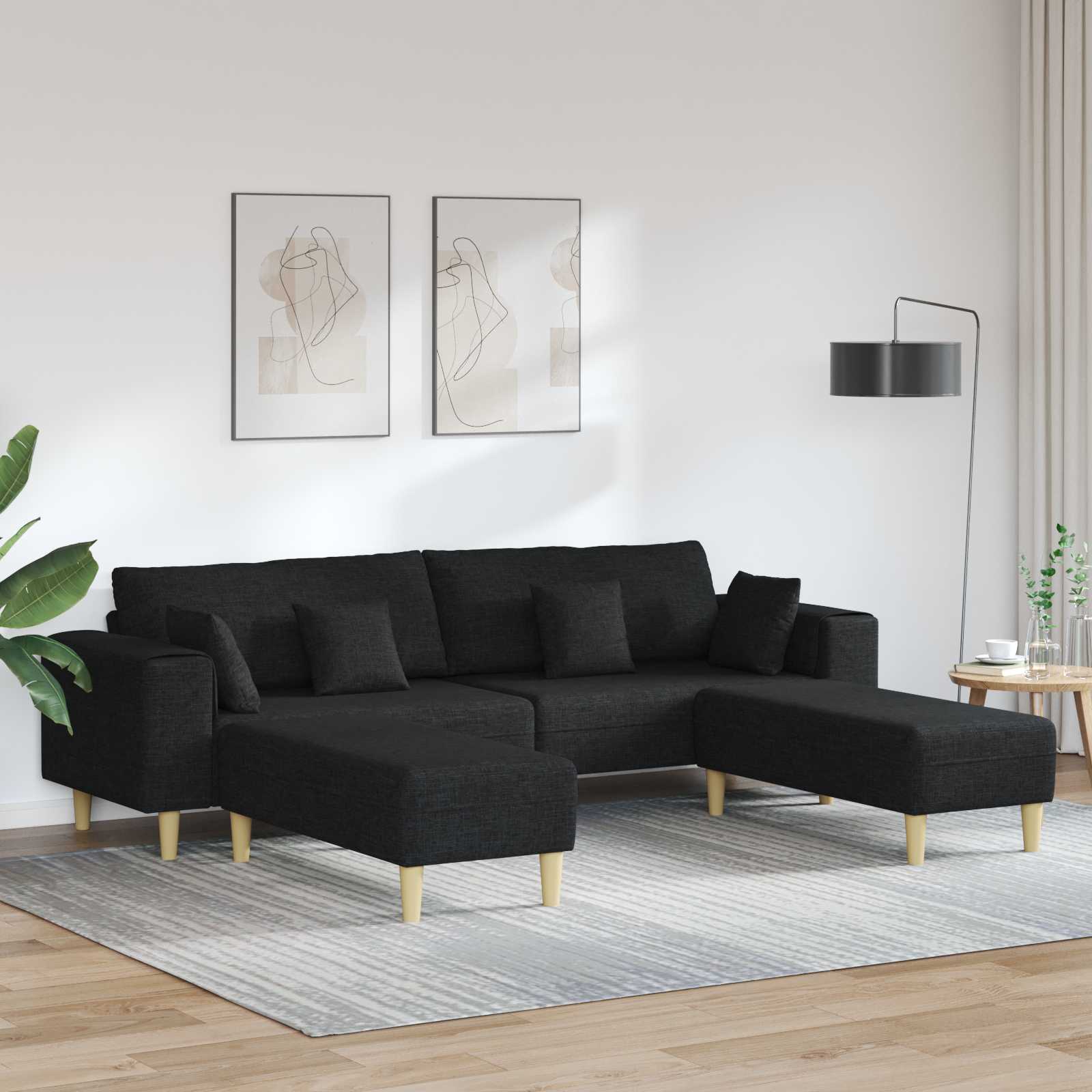 vidaXL Sofa z poduszką 3 pcs Czarny tkanina