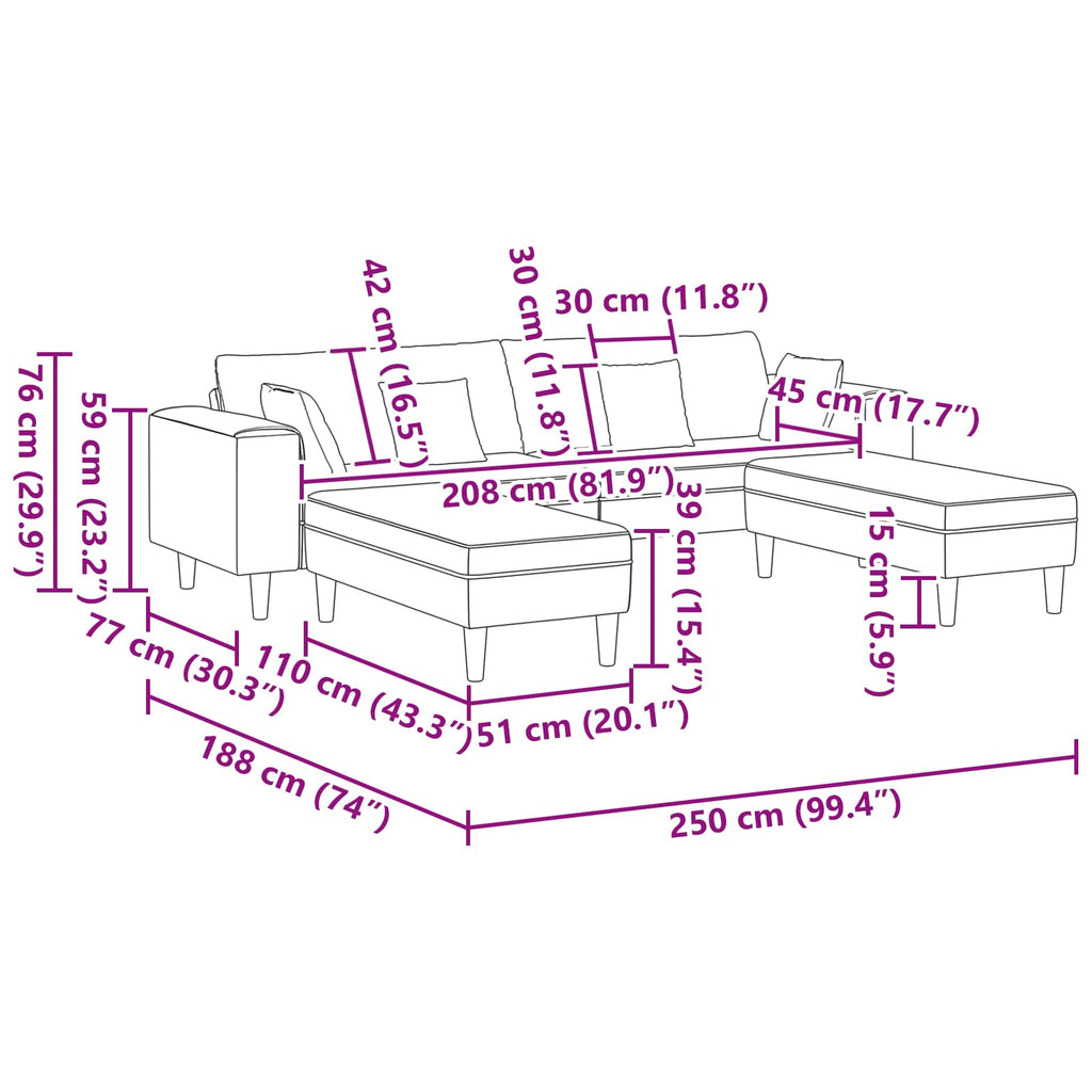 vidaXL Sofa z poduszką 3 pcs Czarny tkanina