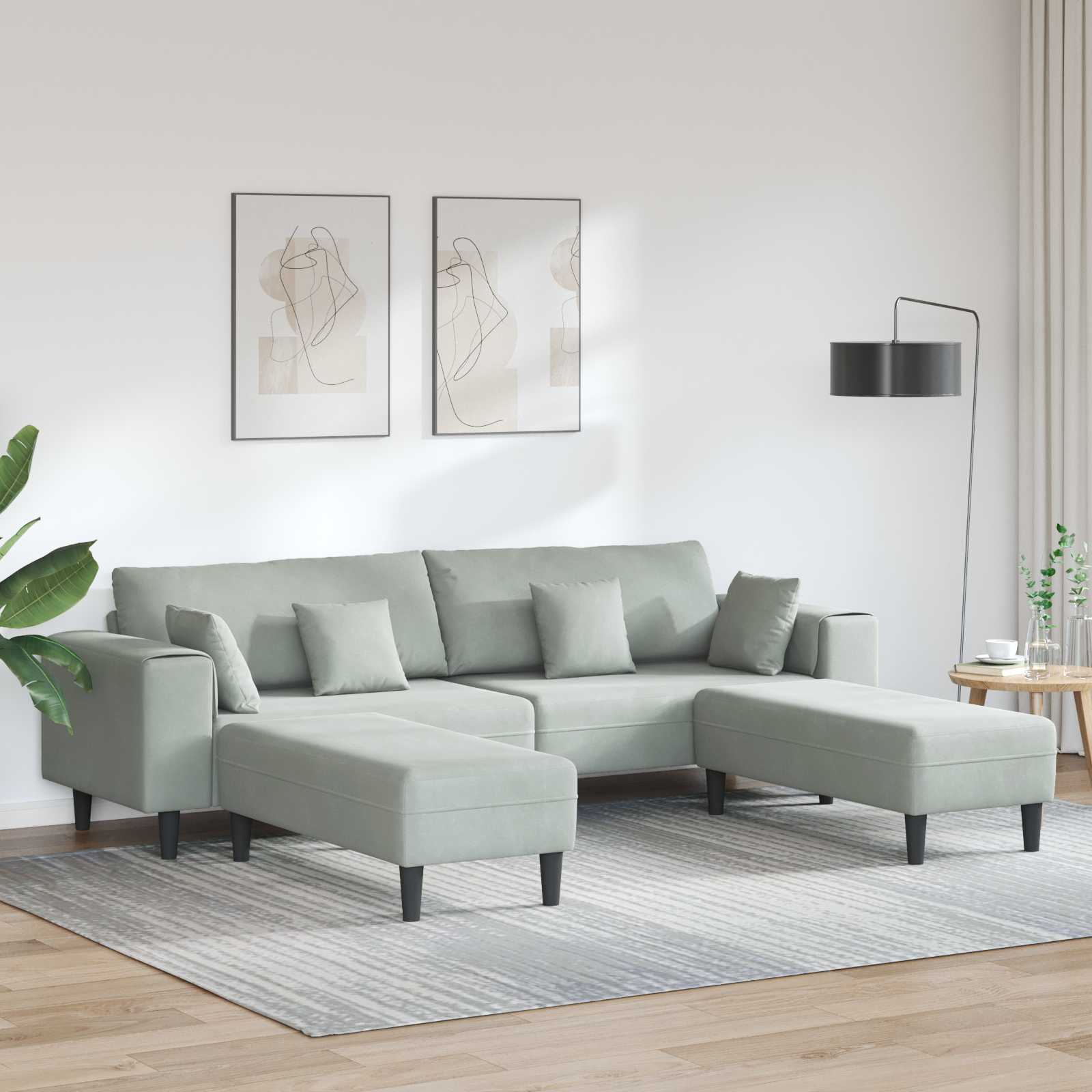 vidaXL Sofa 3 pcs Jasnoszary 250 x 188 x 76 cm Aksamit