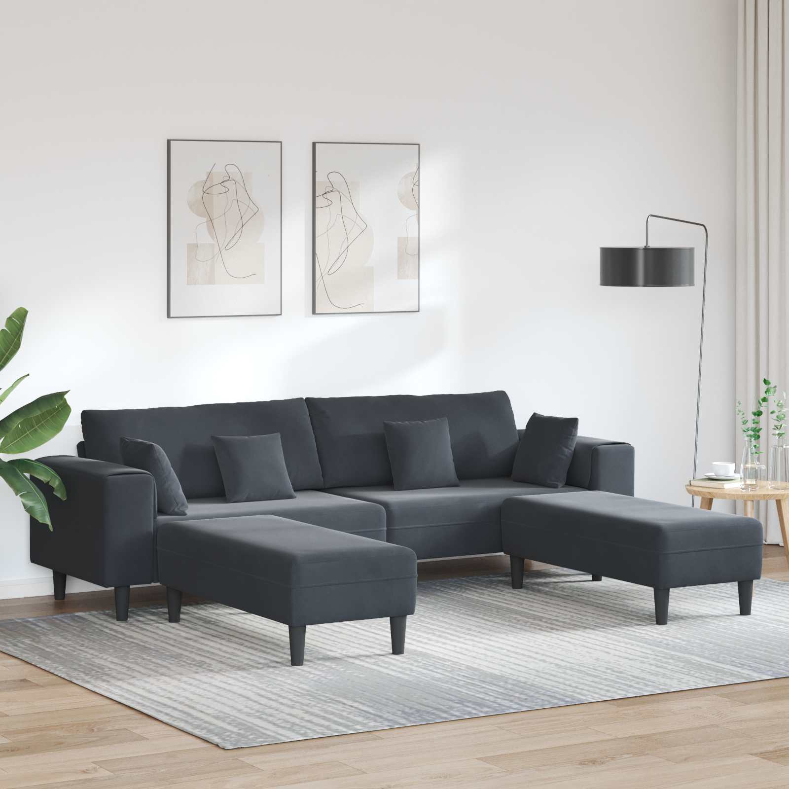 vidaXL Sofa 3 pcs Ciemnoszary 250 x 188 x 76 cm Aksamit