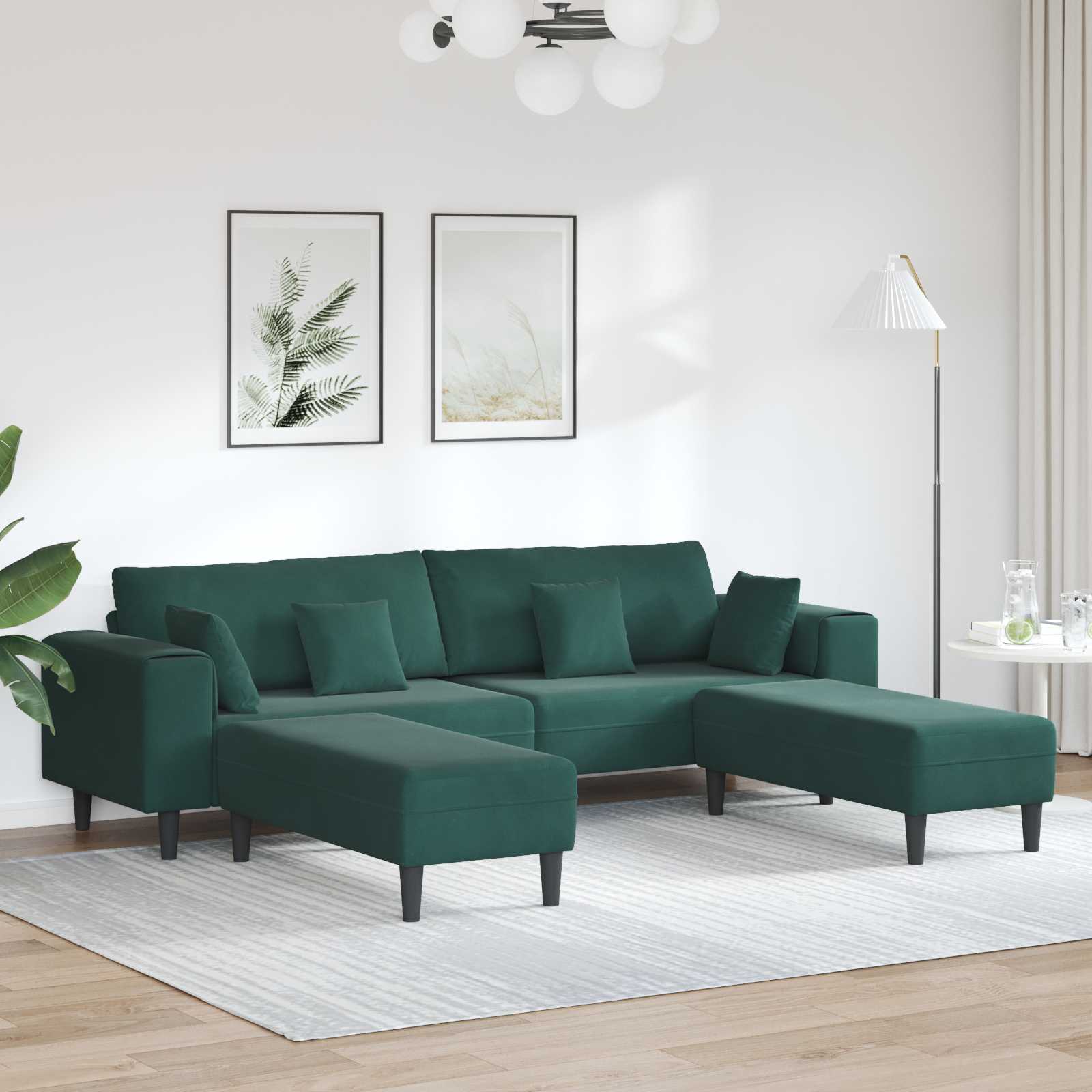 vidaXL Sofa 3 pcs Ciemna zieleń 250 x 188 x 76 cm Aksamit