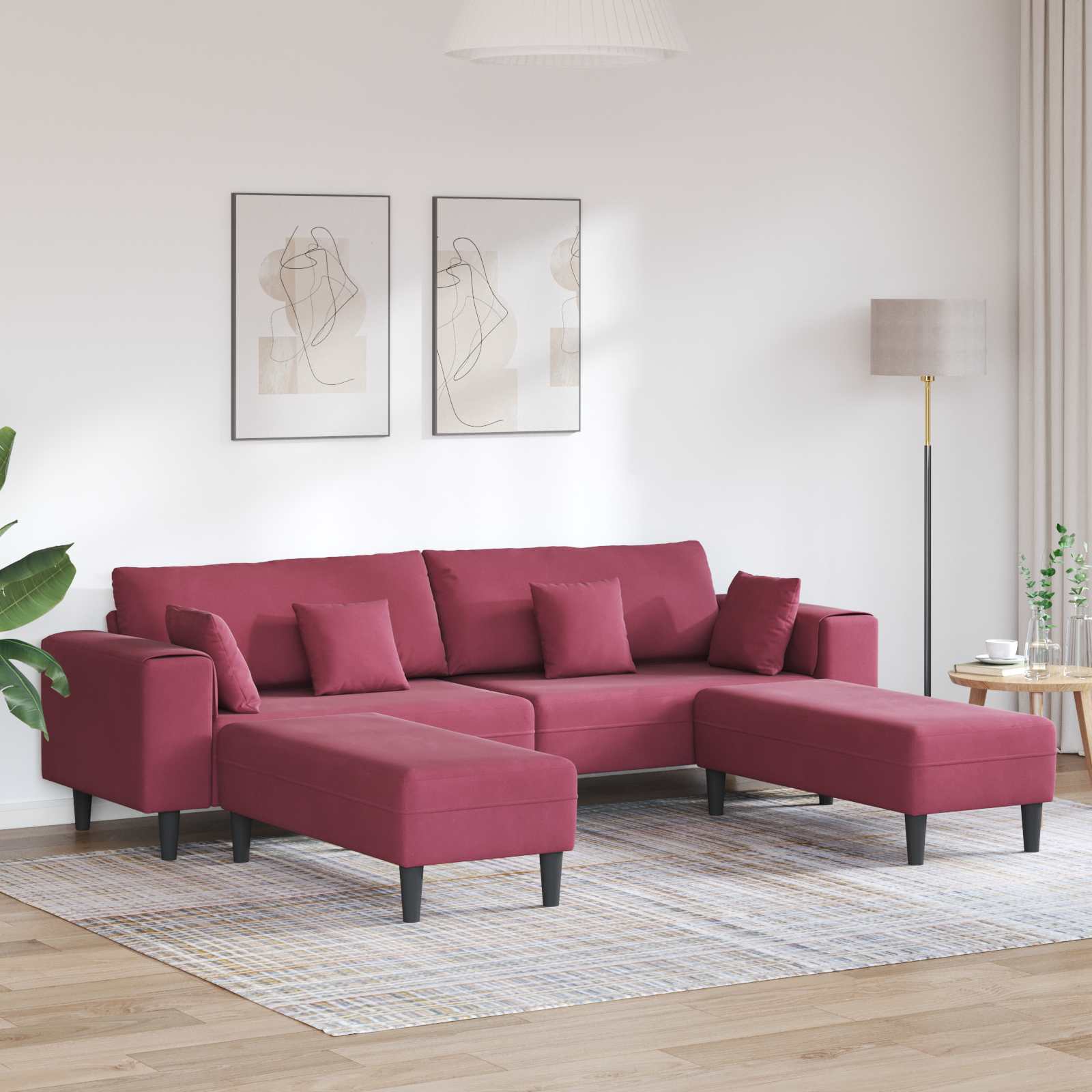 vidaXL Sofa 3 pcs Czerwone wino 250 x 188 x 76 cm Aksamit