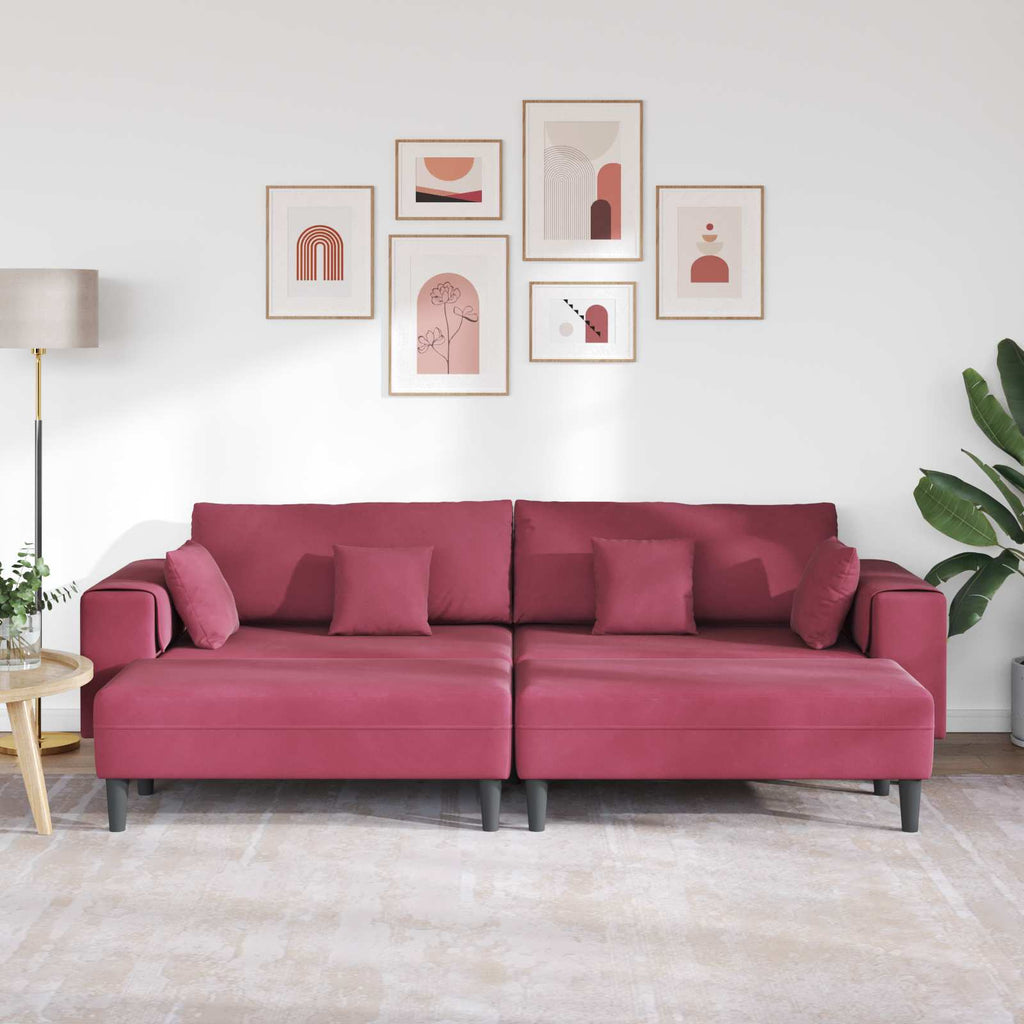 vidaXL Sofa 3 pcs Czerwone wino 250 x 188 x 76 cm Aksamit