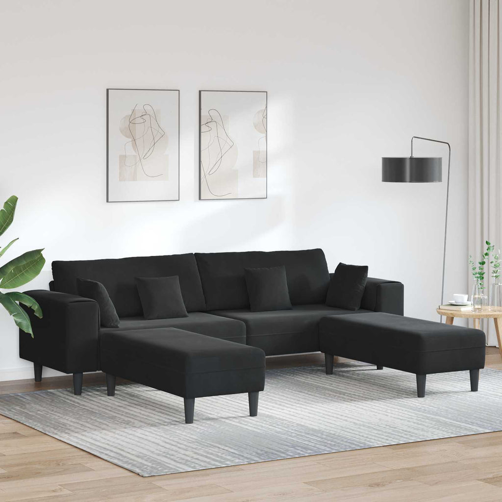 vidaXL Sofa 3 pcs Czarny 250 x 188 x 76 cm Aksamit