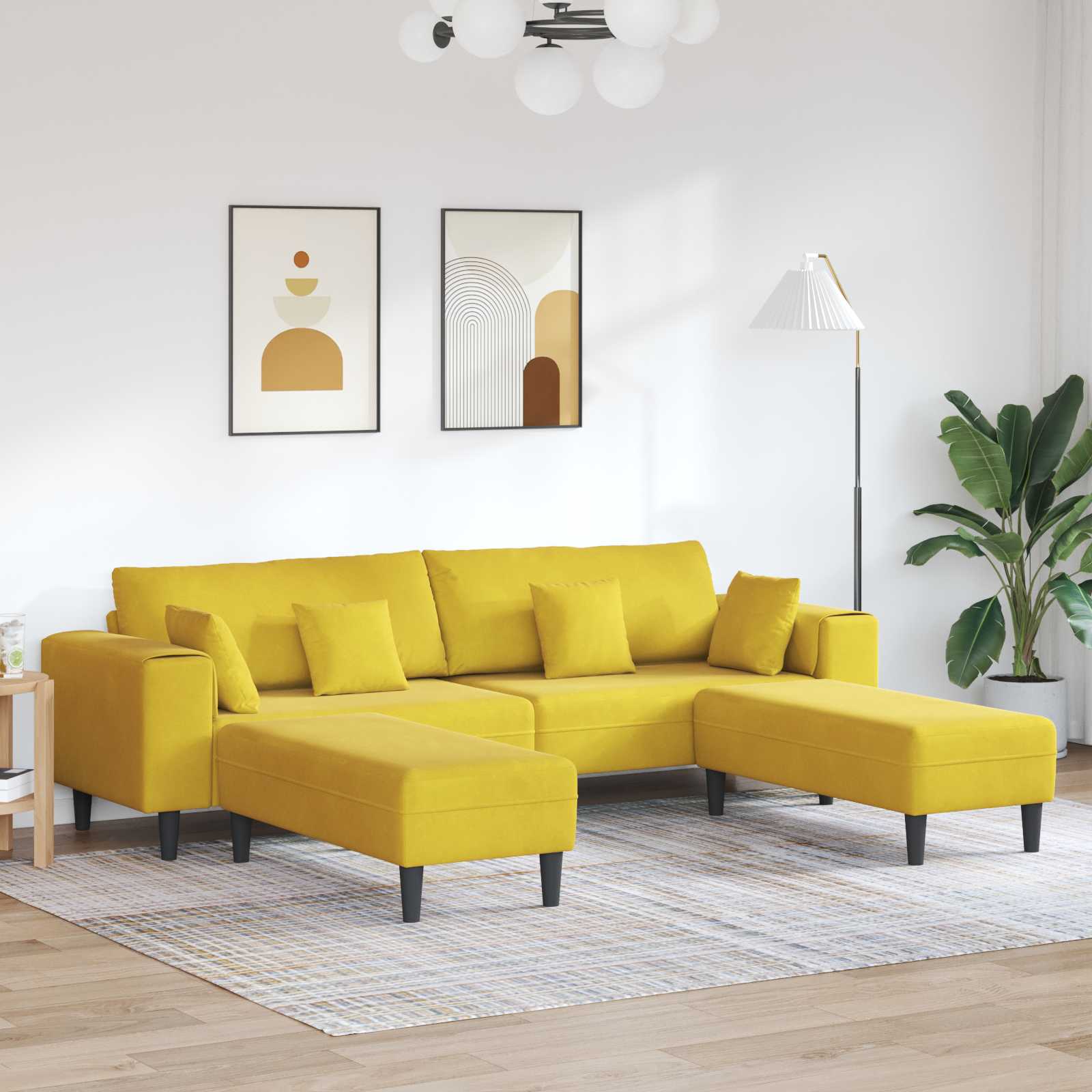 vidaXL Sofa 3 pcs Żółty 250 x 188 x 76 cm Aksamit