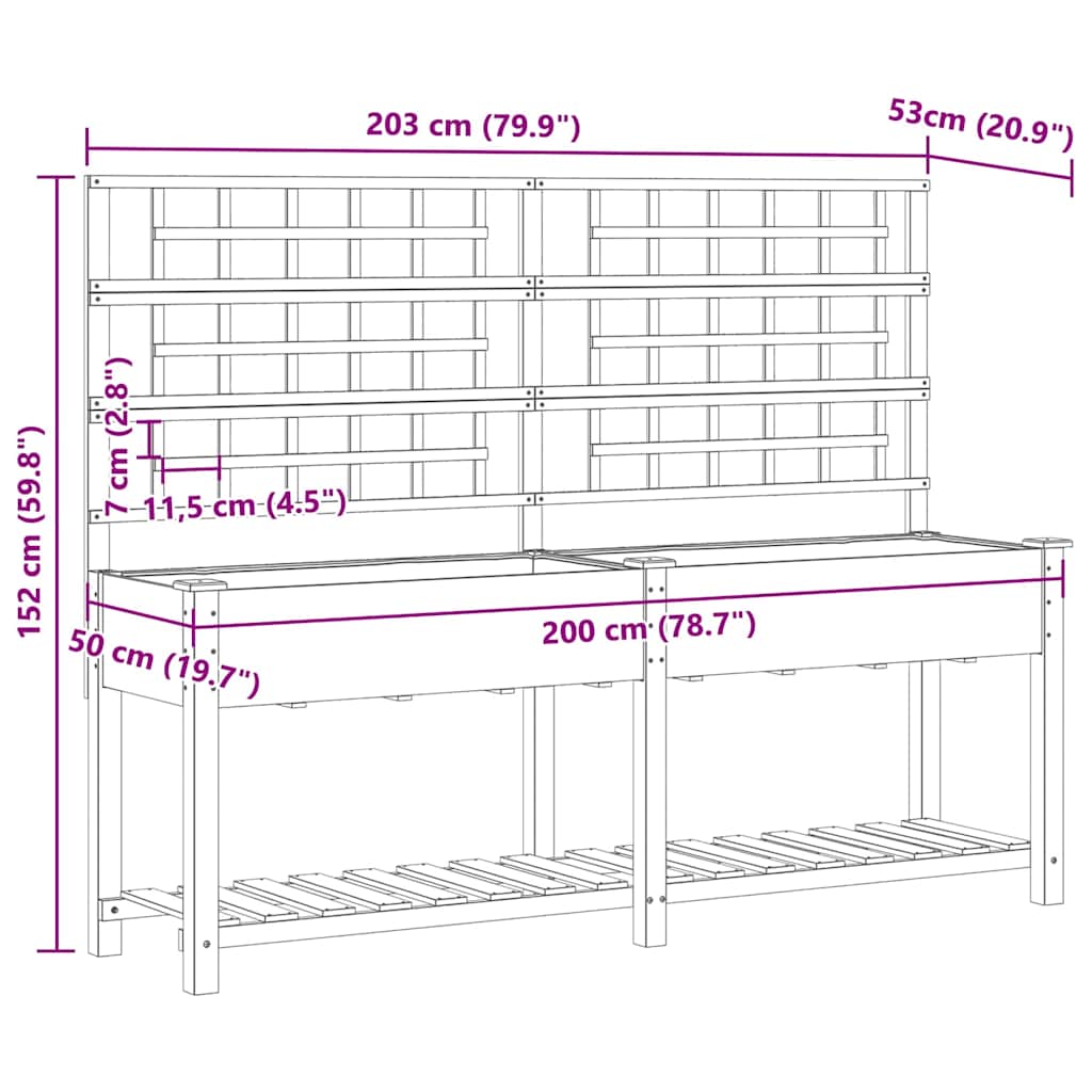 vidaXL Doniczka ogrodowa Beżowy 203,5 x 54 x 152,5 cm Drewno Świerkowe