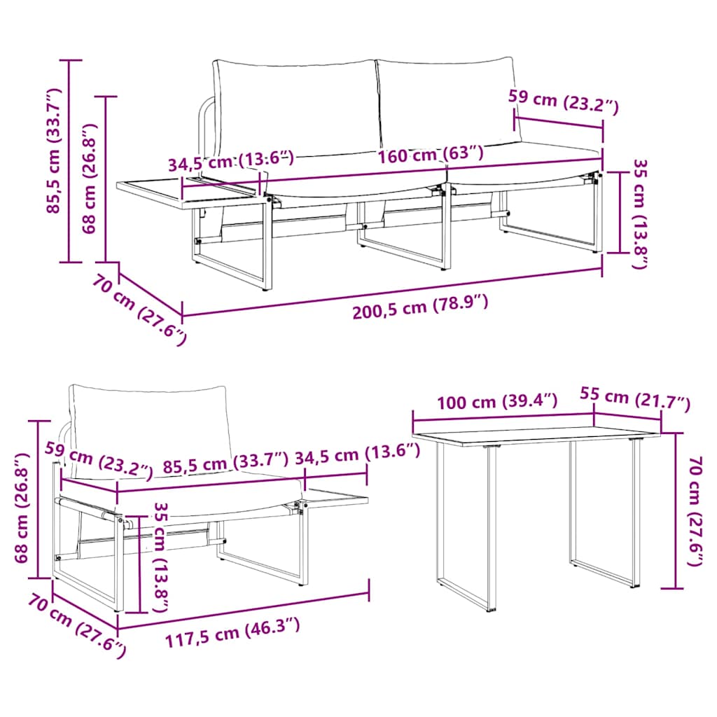 vidaXL Zestaw do jadalni w ogrodzie 3 pcs Jasnoszary Stal