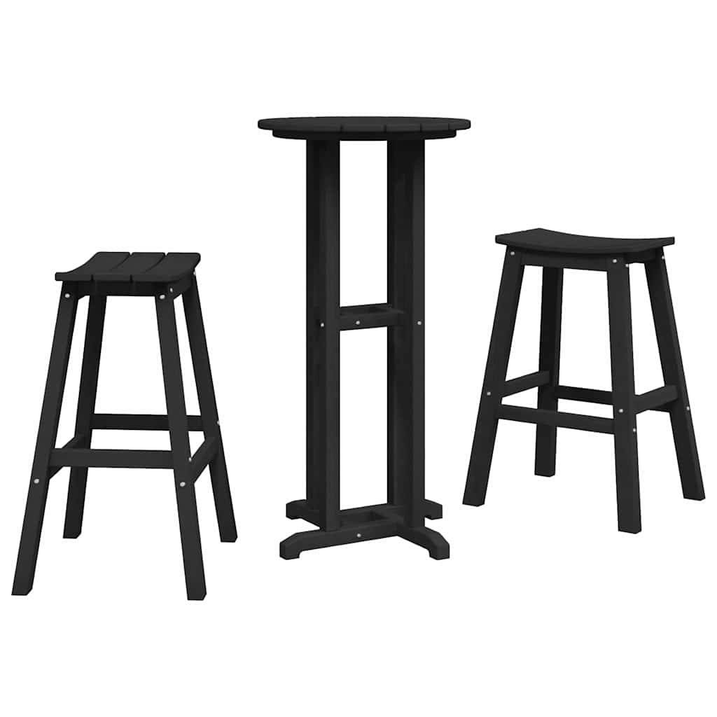 vidaXL Zestaw barowy w ogrodzie 3 pcs Czarny HDPE