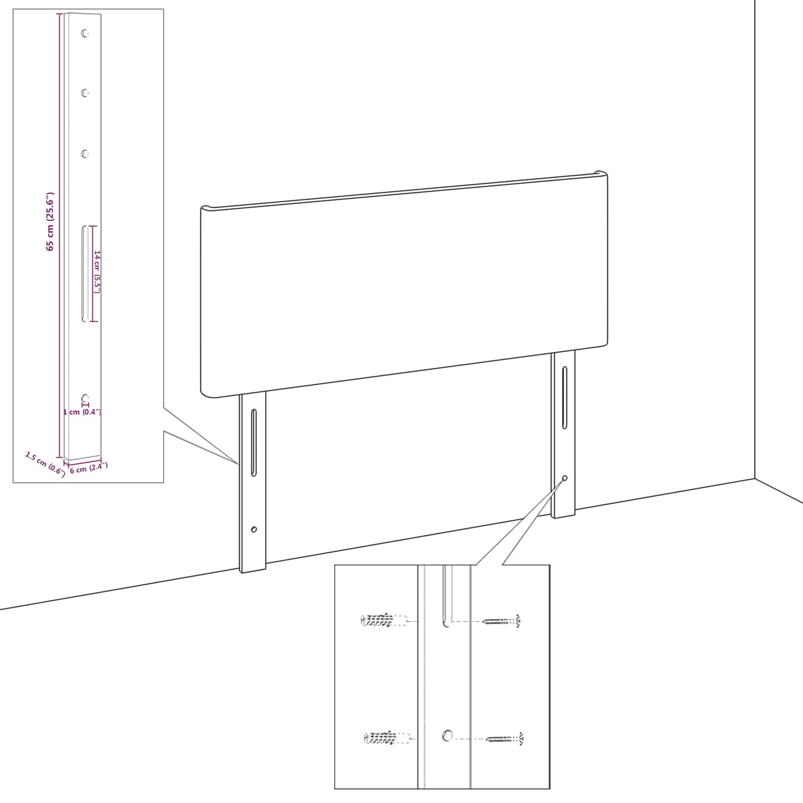 vidaXL Zagłówek Czarny 160 cm Aksamit