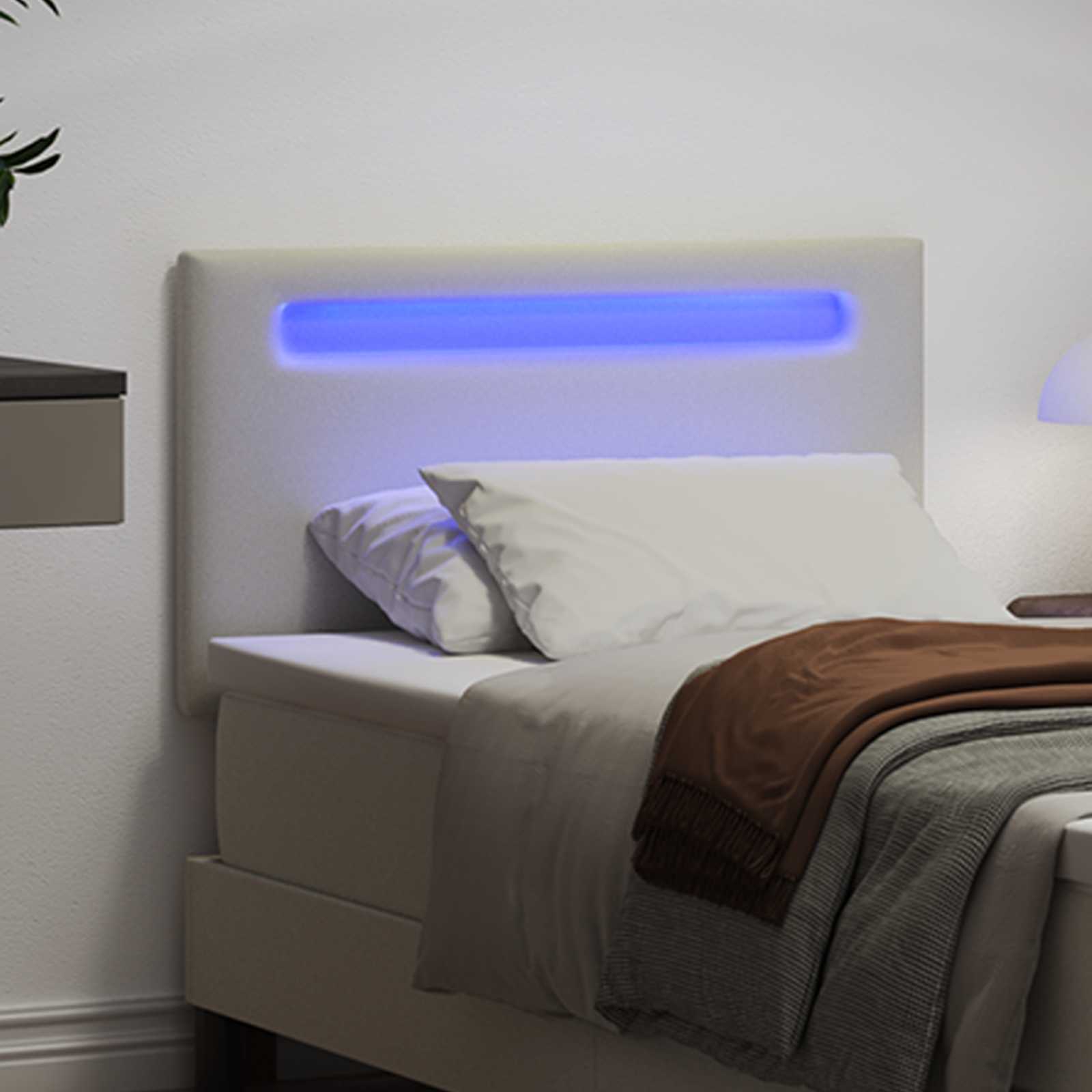 vidaXL Wezgłowie LED Biały 90 cm Skóra ekologiczna