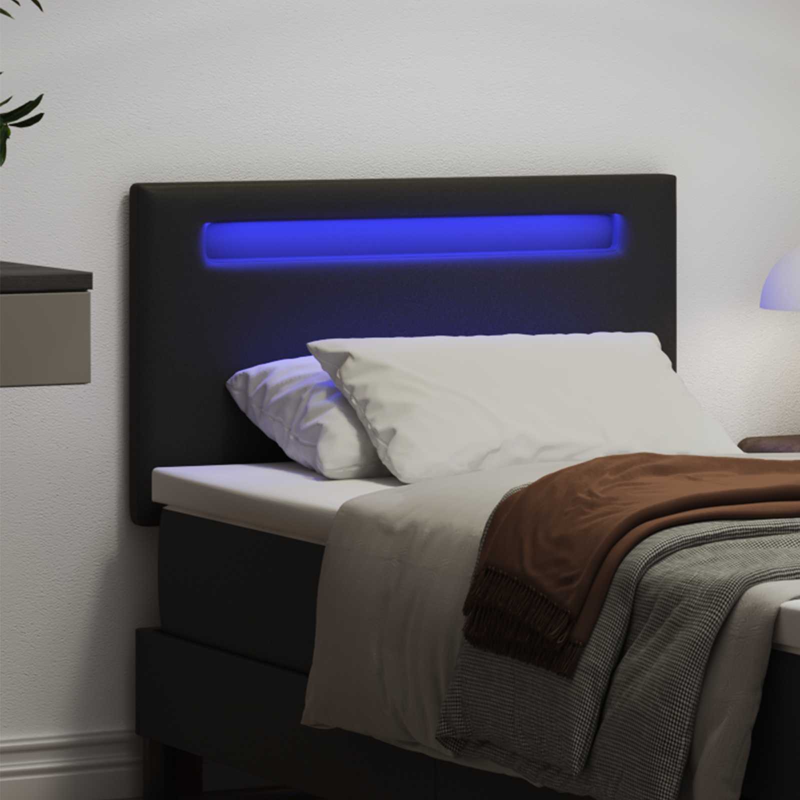 vidaXL Wezgłowie LED Czarny 100 cm Skóra ekologiczna