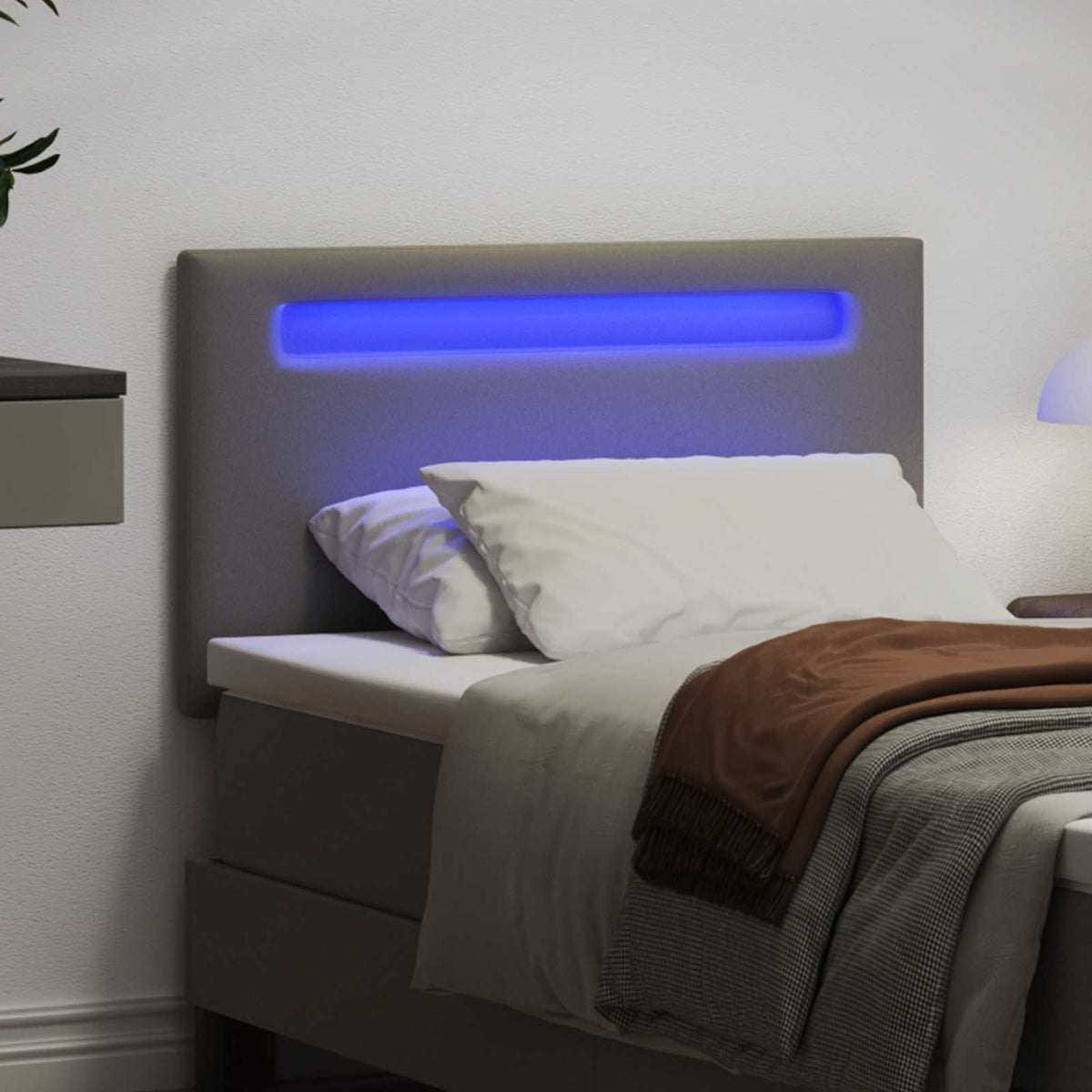 vidaXL Wezgłowie LED Szary 100 cm Skóra ekologiczna