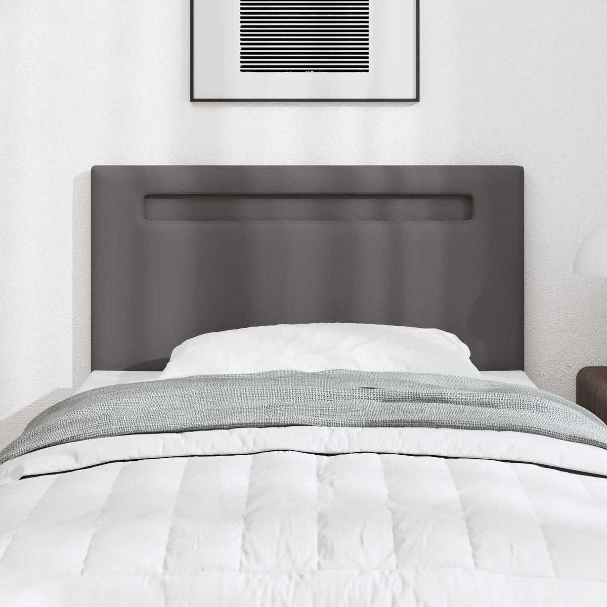 vidaXL Wezgłowie LED Szary 100 cm Skóra ekologiczna