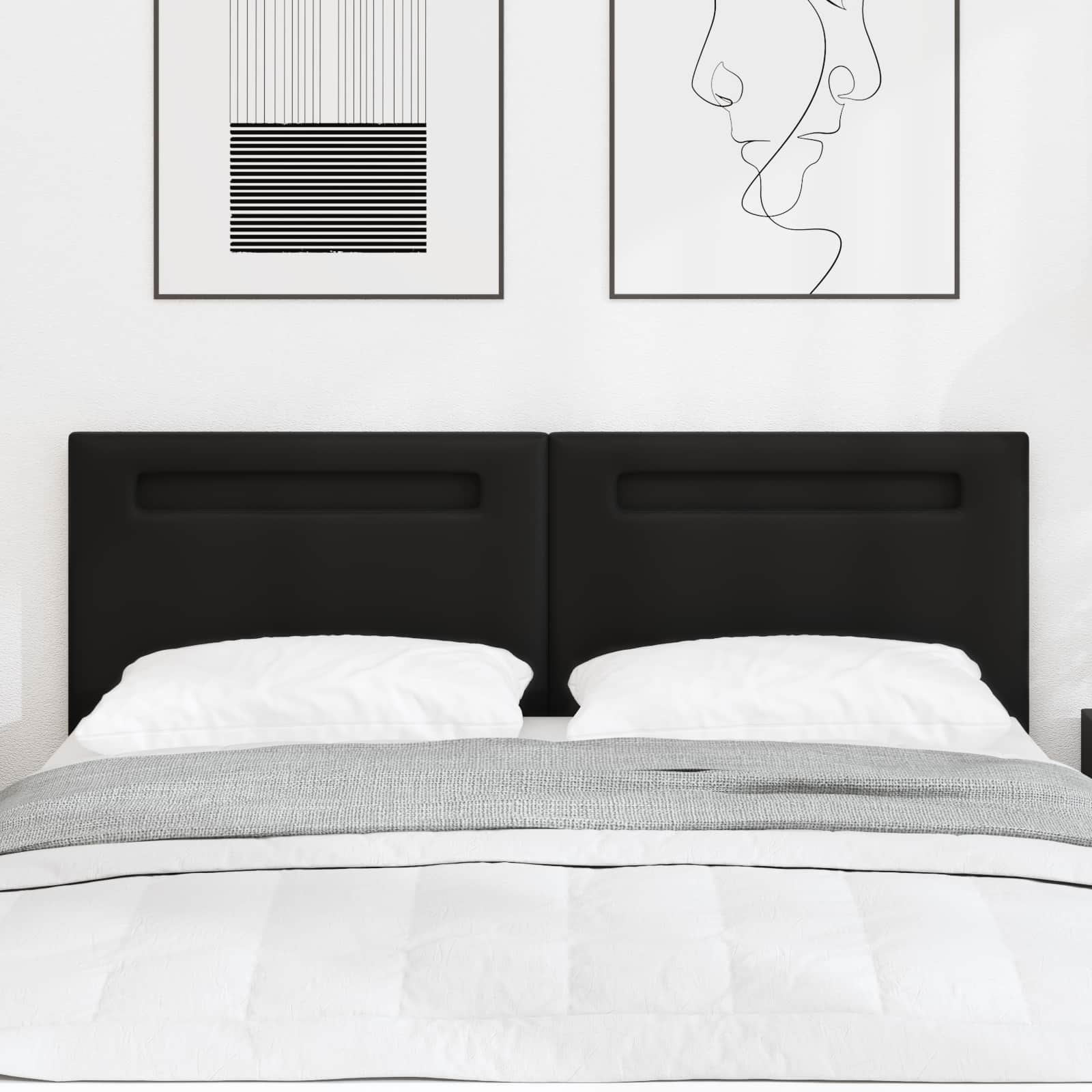 vidaXL Wezgłowie LED Czarny 144 cm Skóra ekologiczna