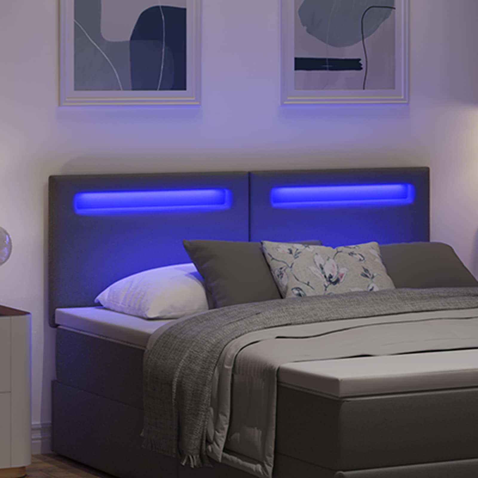 vidaXL Wezgłowie LED Szary 144 cm Skóra ekologiczna
