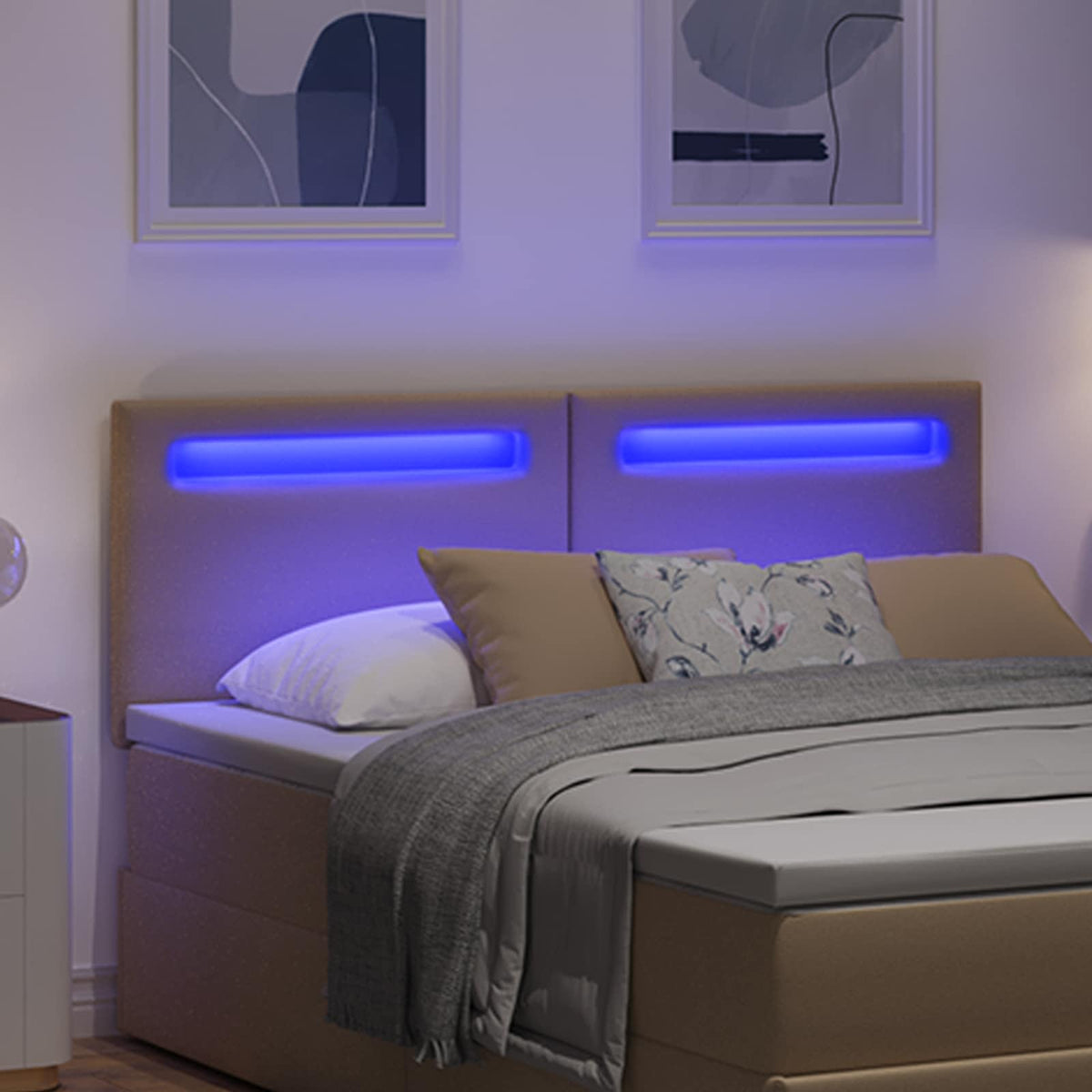 vidaXL Wezgłowie LED Cappuccino 144 cm Skóra ekologiczna