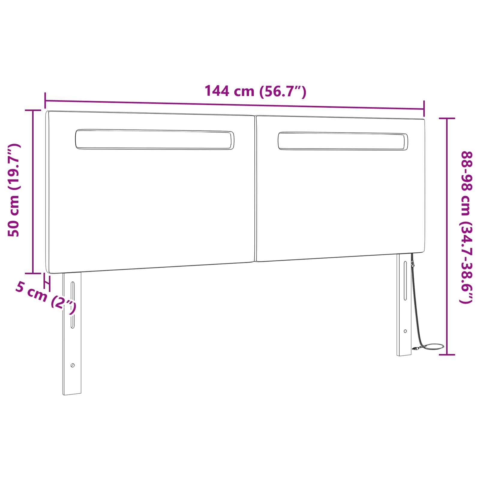 vidaXL Wezgłowie LED Cappuccino 144 cm Skóra ekologiczna