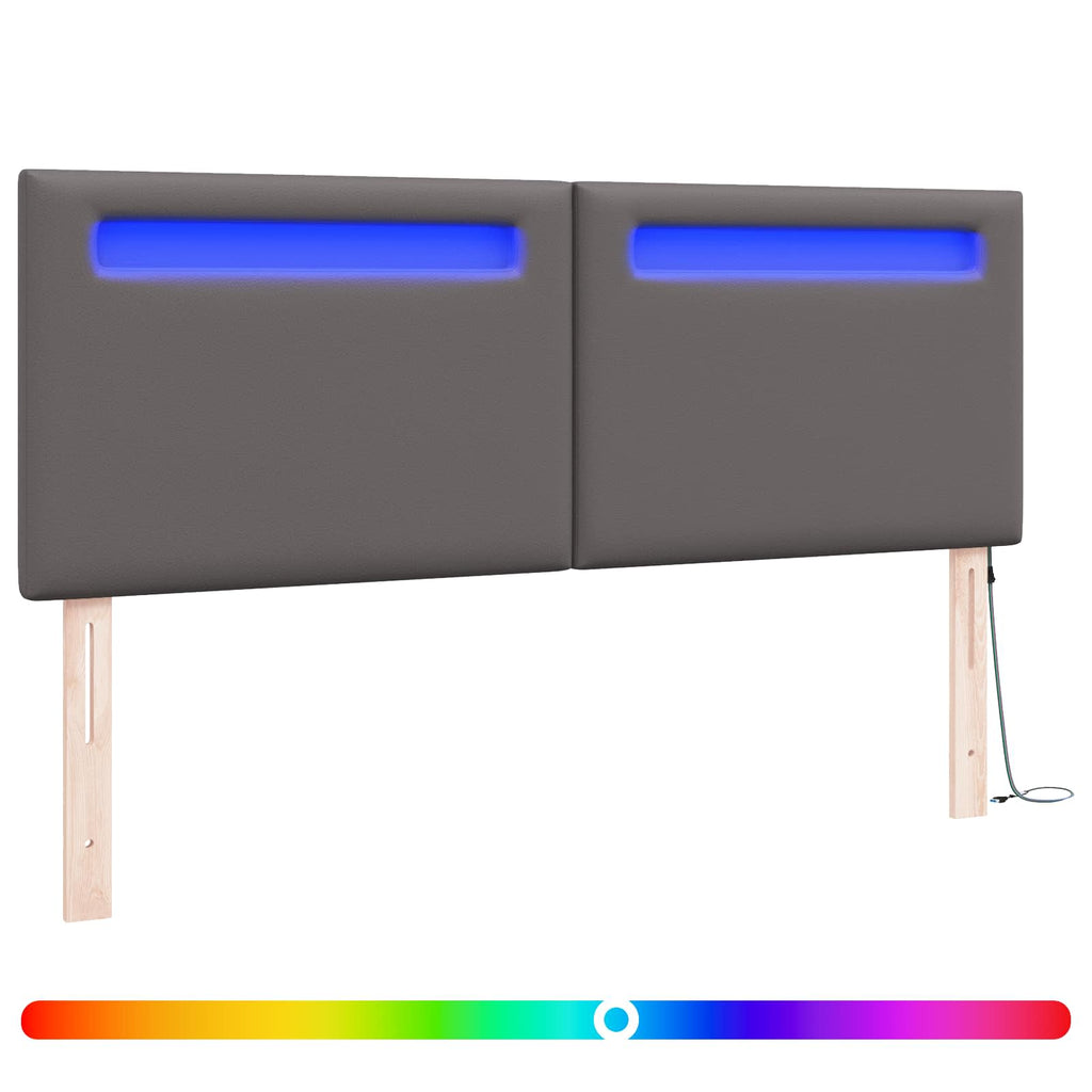 vidaXL Wezgłowie LED Szary 160 cm Skóra ekologiczna