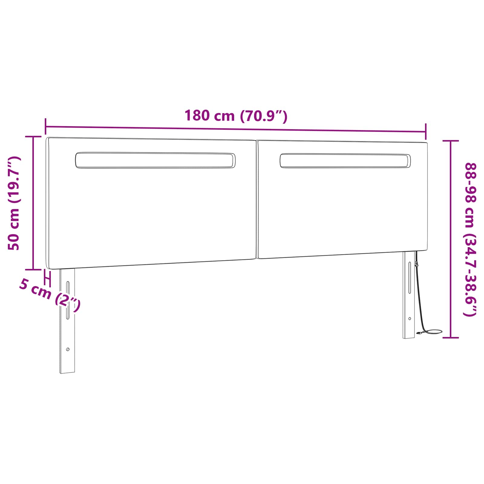 vidaXL Wezgłowie LED Cappuccino 180 cm Skóra ekologiczna