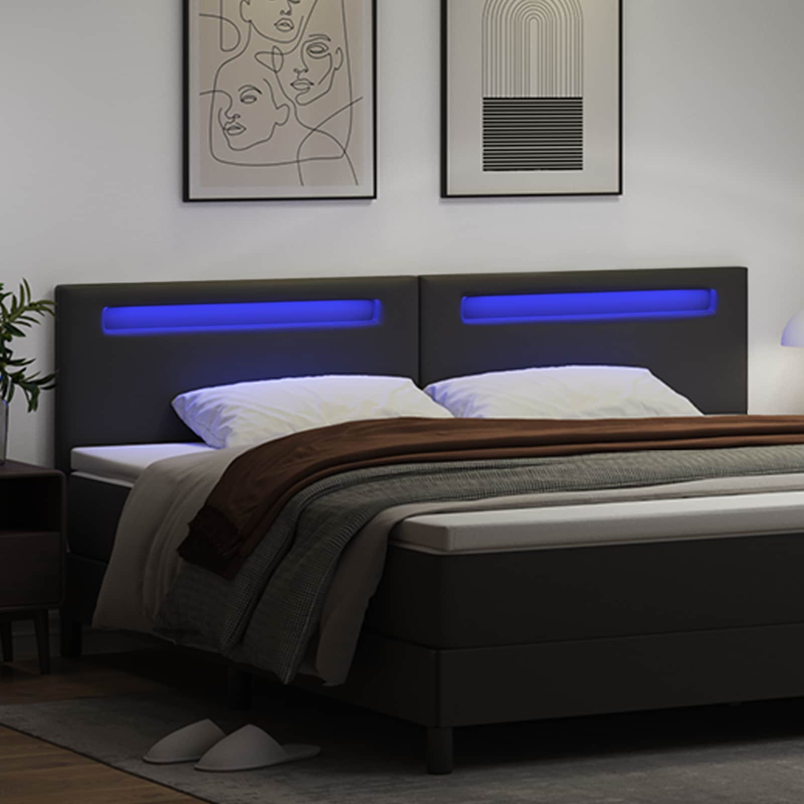 vidaXL Wezgłowie LED Czarny 200 cm Skóra ekologiczna